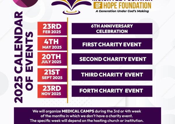 Moishyee Fountain of Hope Foundation: 2025 Calendar of Events